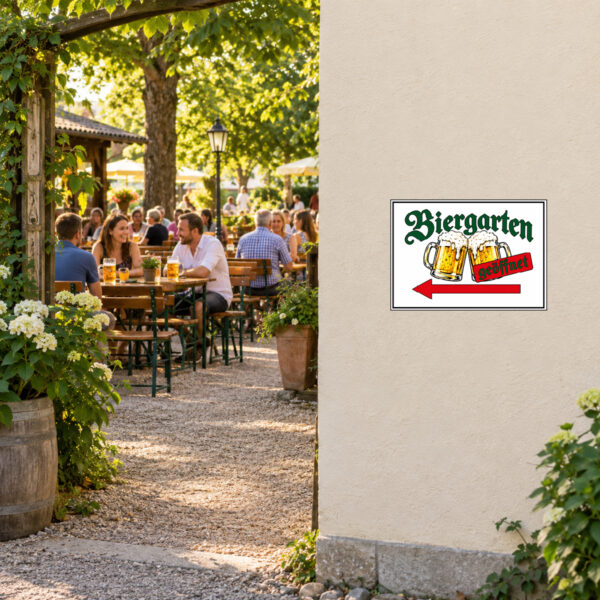 Biergarten geöffnet Aufkleber mit Pfeil nach links – Querformat – Bild 2