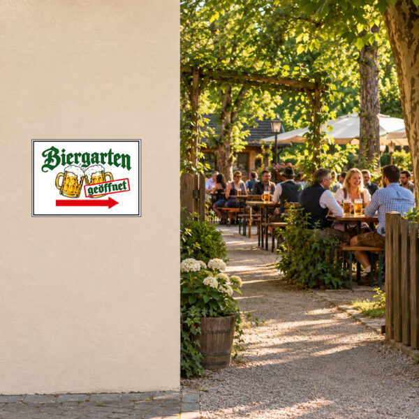 Biergarten geöffnet Aufkleber mit Pfeil nach rechts – Querformat – Bild 2
