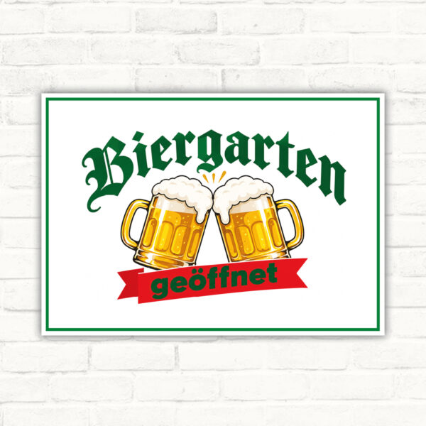 Biergarten geöffnet Schild ohne Pfeil – Querformat