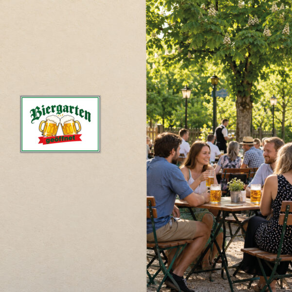 Biergarten geöffnet Schild ohne Pfeil – Querformat – Bild 2
