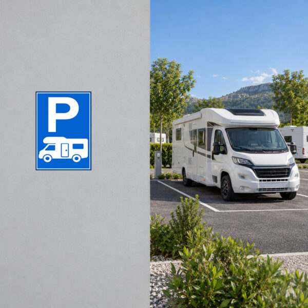 Wohnmobil-Parkplatz Aufkleber mit P-Symbol – Hochformat – Bild 2