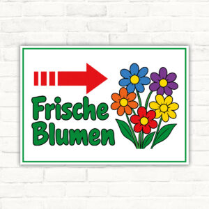 Frische Blumen Schild mit Pfeil rechts – Querformat