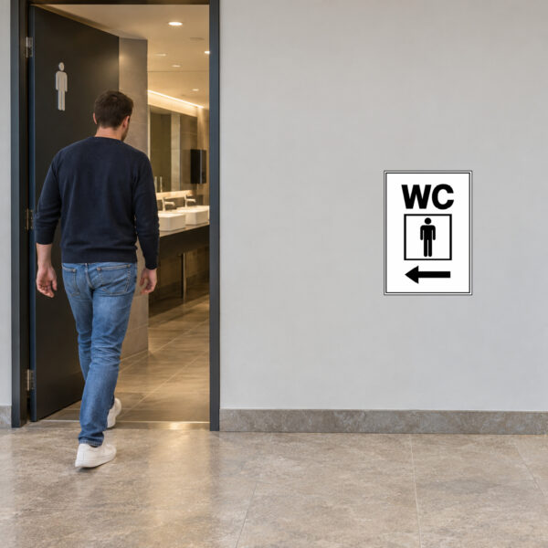 WC Herren Aufkleber mit Pfeil links – Hochformat – Bild 2