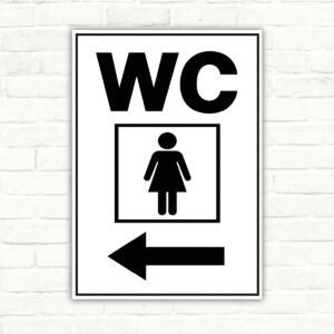 WC Damen Schild mit Pfeil links – Hochformat