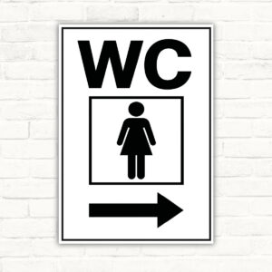 WC Damen Schild mit Pfeil rechts – Hochformat