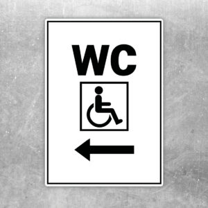 WC barrierefrei Aufkleber mit Pfeil links – Hochformat
