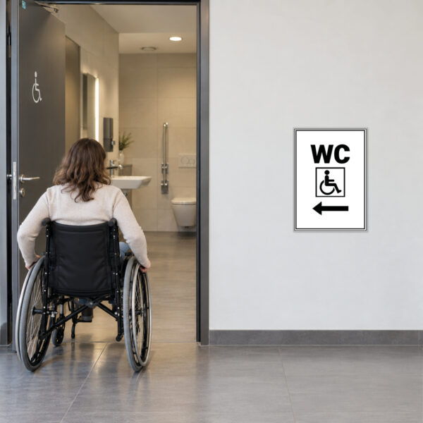 WC barrierefrei Schild mit Pfeil links – Hochformat – Bild 2