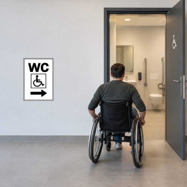 WC barrierefrei Aufkleber mit Pfeil rechts – Hochformat – Bild 2