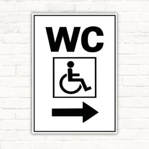 WC barrierefrei Schild mit Pfeil rechts – Hochformat