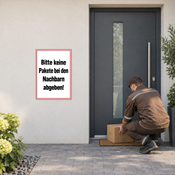 Keine Pakete bei Nachbarn abgeben Schild – Hochformat – Bild 2