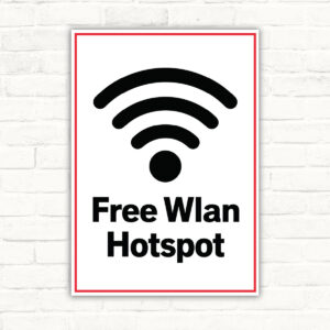 Free WLAN Hotspot Schild mit rotem Rahmen – Hochformat