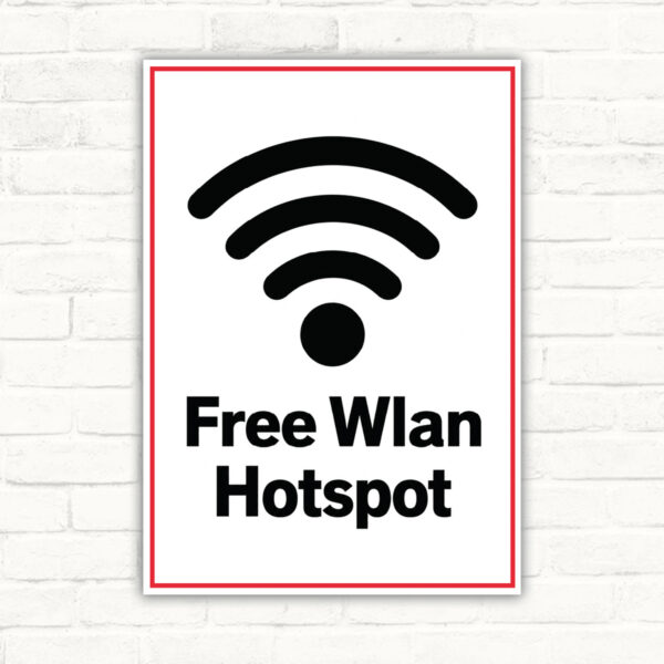 Free WLAN Hotspot Schild mit rotem Rahmen – Hochformat