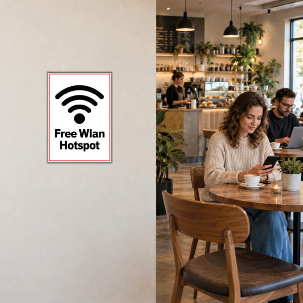 Free WLAN Hotspot Schild mit rotem Rahmen – Hochformat – Bild 2