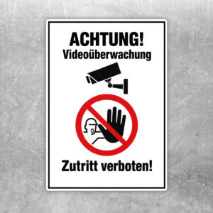 Achtung Videoüberwachung – Zutritt verboten Aufkleber – Hochformat