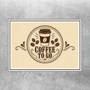 Coffee To Go Aufkleber mit Becher – brauner Rahmen – Querformat