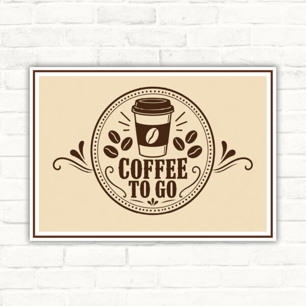 Coffee To Go Schild mit Becher – brauner Rahmen – Querformat