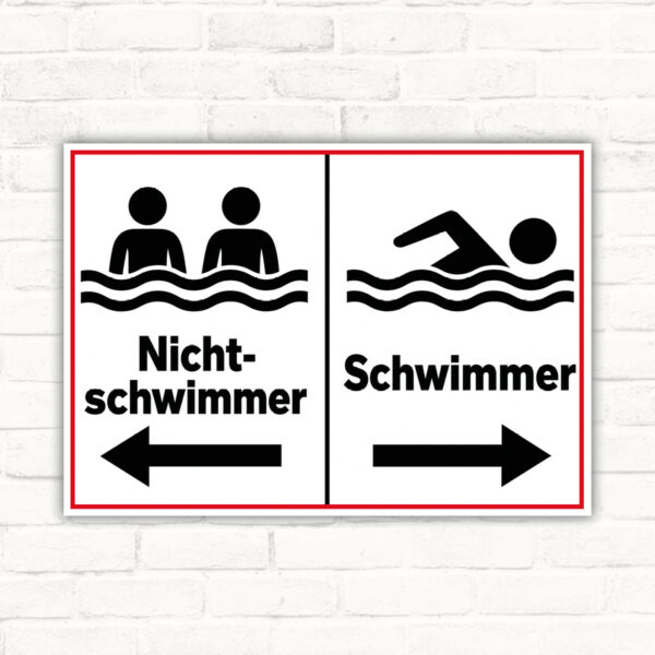 Nichtschwimmer links Schwimmer rechts Schild – Wegweiser – Querformat