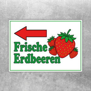 Frische Erdbeeren Aufkleber mit Pfeil links – Querformat