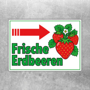 Frische Erdbeeren Aufkleber mit Pfeil rechts – Querformat