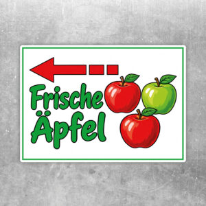 Frische Äpfel Aufkleber mit Pfeil links – Querformat
