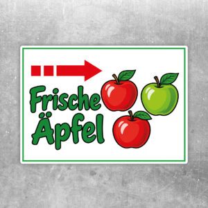 Frische Äpfel Aufkleber mit Pfeil rechts – Querformat