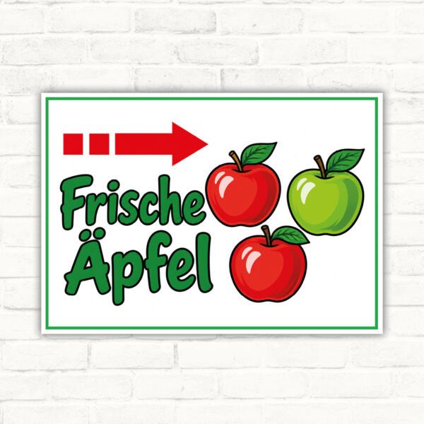 Frische Äpfel Schild mit Pfeil rechts – Querformat