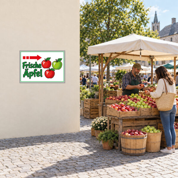 Frische Äpfel Schild mit Pfeil rechts – Querformat – Bild 2