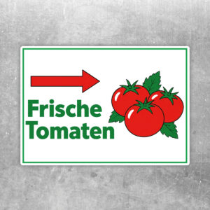 Frische Tomaten Aufkleber mit Pfeil rechts – Querformat