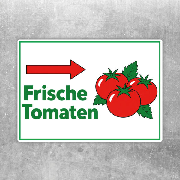 Frische Tomaten Aufkleber mit Pfeil rechts – Querformat