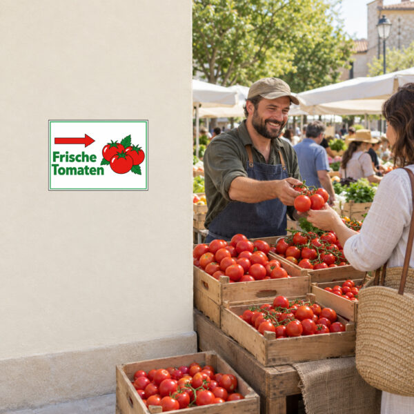 Frische Tomaten Aufkleber mit Pfeil rechts – Querformat – Bild 2