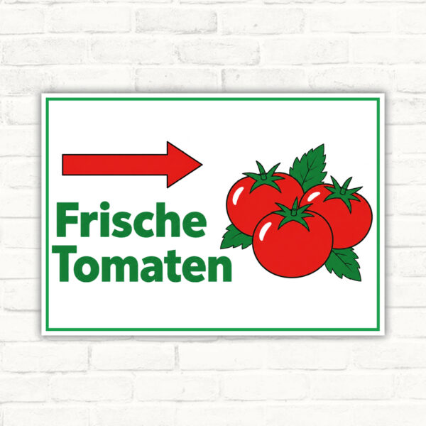 Frische Tomaten Schild mit Pfeil rechts – Querformat