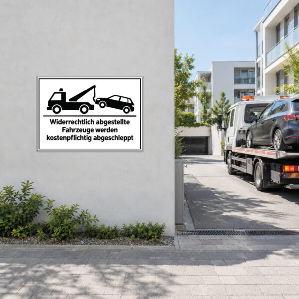 Abschlepphinweis ohne Parkverbotssymbol Schild – Querformat – Bild 2