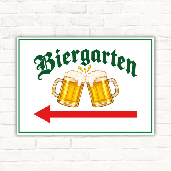 Biergarten Schild mit Pfeil nach links – Querformat