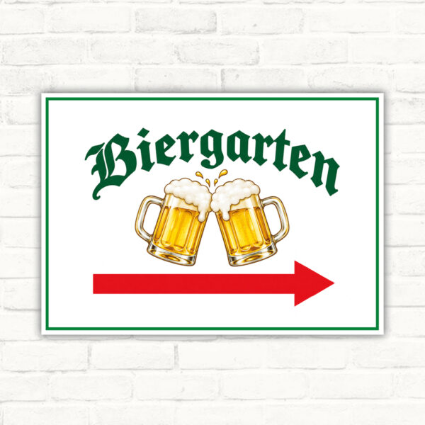 Biergarten Schild mit Pfeil nach rechts – Querformat