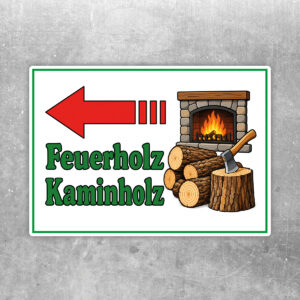 Feuerholz Kaminholz Aufkleber mit Pfeil links – Querformat