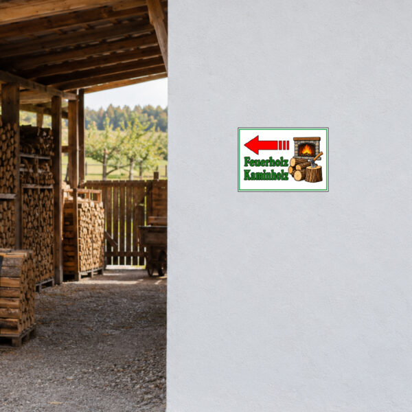 Feuerholz Kaminholz Aufkleber mit Pfeil links – Querformat – Bild 2