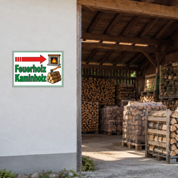Feuerholz Kaminholz Schild mit Pfeil rechts – Querformat – Bild 2