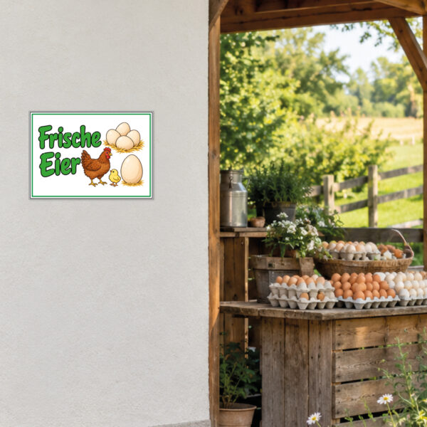 Frische Eier Schild mit Huhn und Küken – Querformat – Bild 2