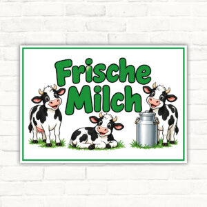 Frische Milch Schild mit Kühen – Querformat