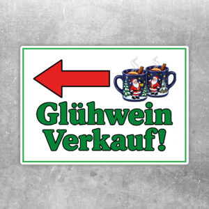 Glühwein Verkauf Aufkleber mit Pfeil links – Querformat