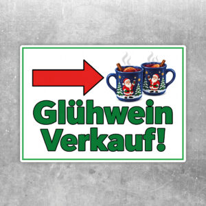 Glühwein Verkauf Aufkleber mit Pfeil rechts – Querformat