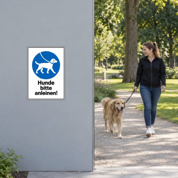 Hunde bitte anleinen Aufkleber mit blauem Gebotszeichen - Hochformat – Bild 2