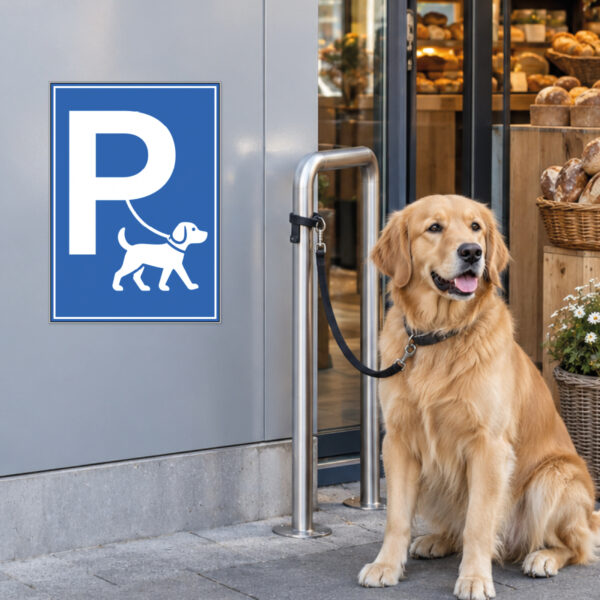Hundeparkplatz Schild mit P und angeleintem Hund - Hochformat – Bild 2