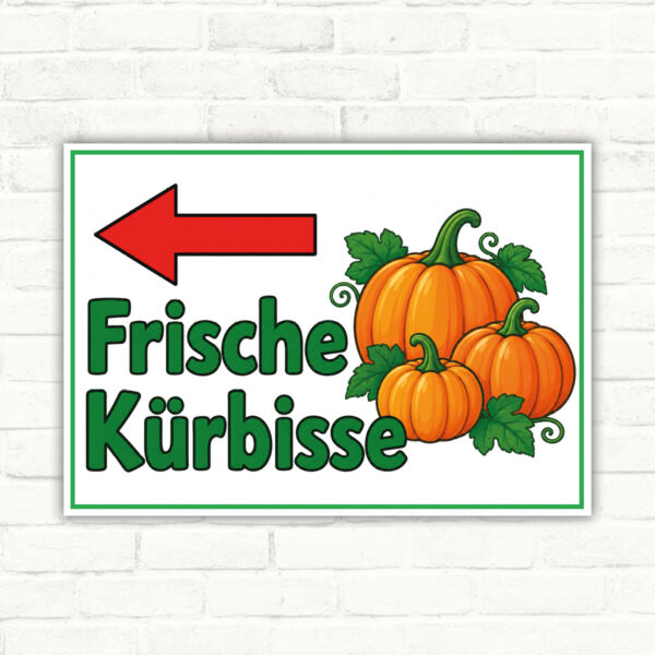 Frische Kürbisse Schild mit Pfeil links - Querformat