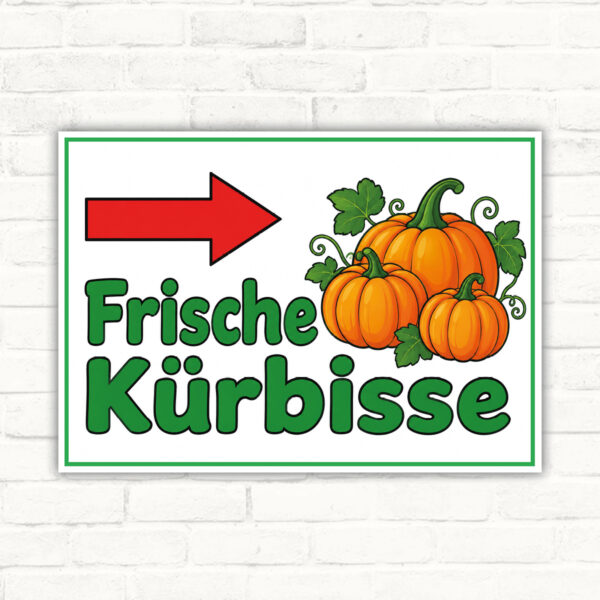 Frische Kürbisse Schild mit Pfeil rechts - Querformat