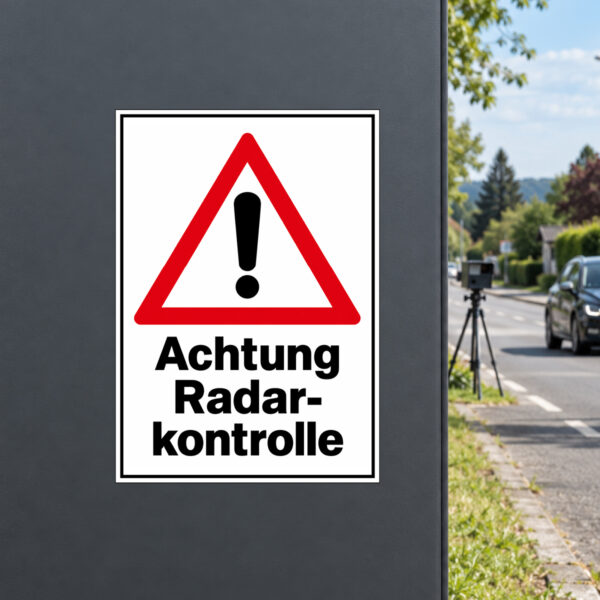 Achtung Radarkontrolle mit Warndreieck Aufkleber - Hochformat – Bild 2