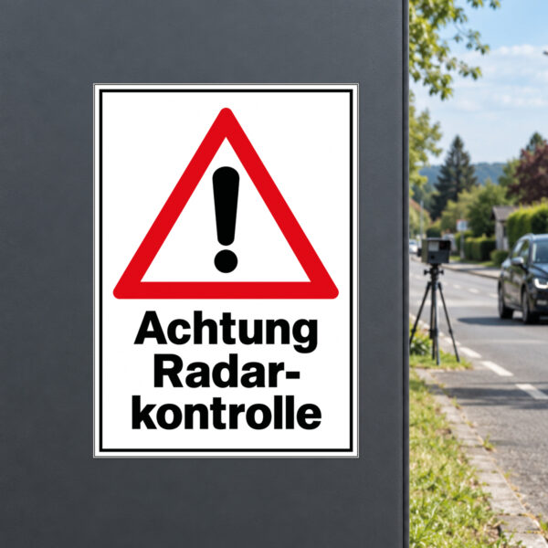 Achtung Radarkontrolle mit Warndreieck Schild - Hochformat – Bild 2