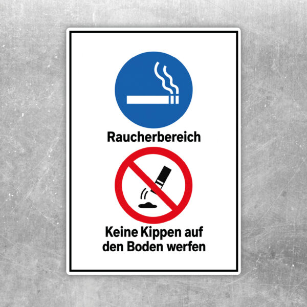 Raucherbereich Keine Kippen auf den Boden werfen Aufkleber - Hochformat