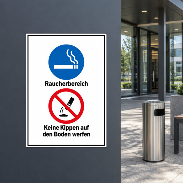 Raucherbereich Keine Kippen auf den Boden werfen Aufkleber - Hochformat – Bild 2