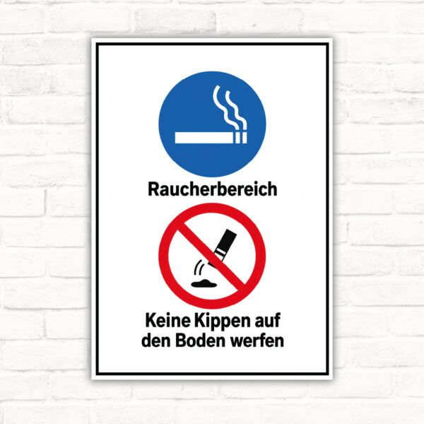 Raucherbereich Keine Kippen auf den Boden werfen Schild - Hochformat